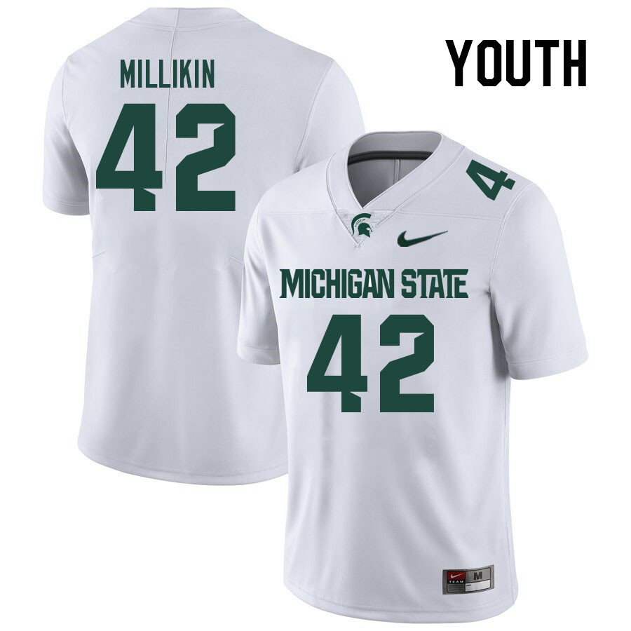 Youth #42 David Millikin Michigan State Spartans College Football Jerseys Stitched Sale-White